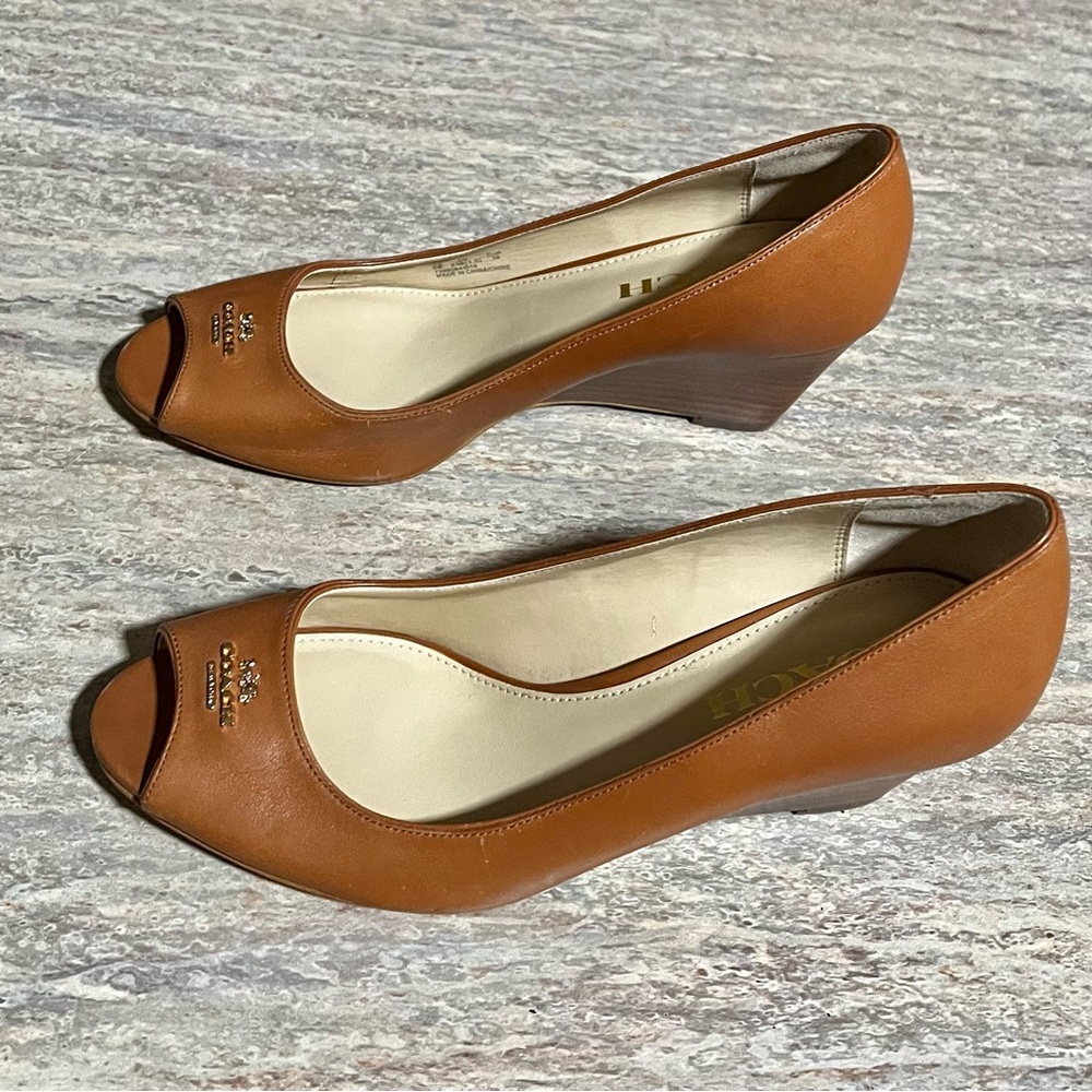 Coach GALA Women's Brown Peep Toe Wedge Heels - Picture 3 of 16